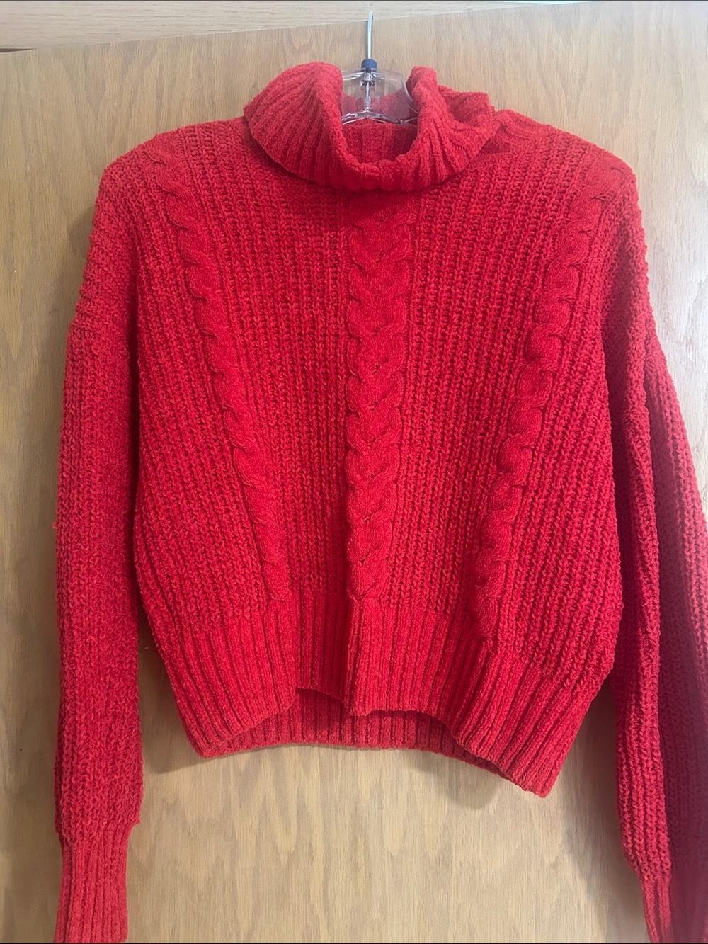 Classic Red Cable Turtleneck Sweater - Women